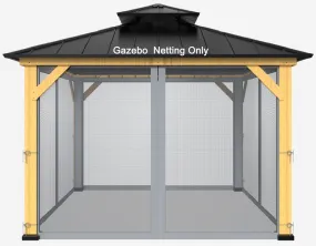 10-ft x 10-ft Gazebo Netting,Gazebo Replacement Mosquito Netting,Universal 4-Panel Mesh Screen Walls with Zippers(Only Netting)-Grey