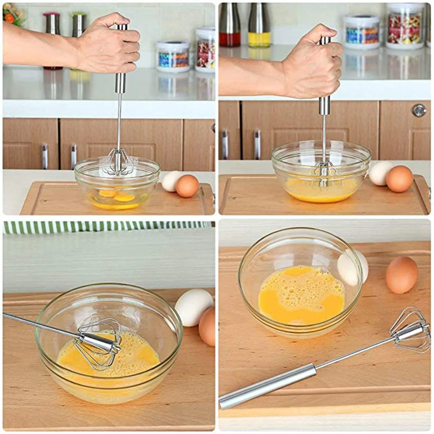 2102 Stainless Steel Hand Pressure Rotary Egg Beater, Manual Whip Cream Whisks Baking Tools.