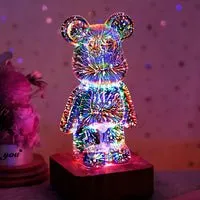 3D Fireworks Bear Lamp - LED Desk Lamp for Kids Room, Home, Office, Nursery