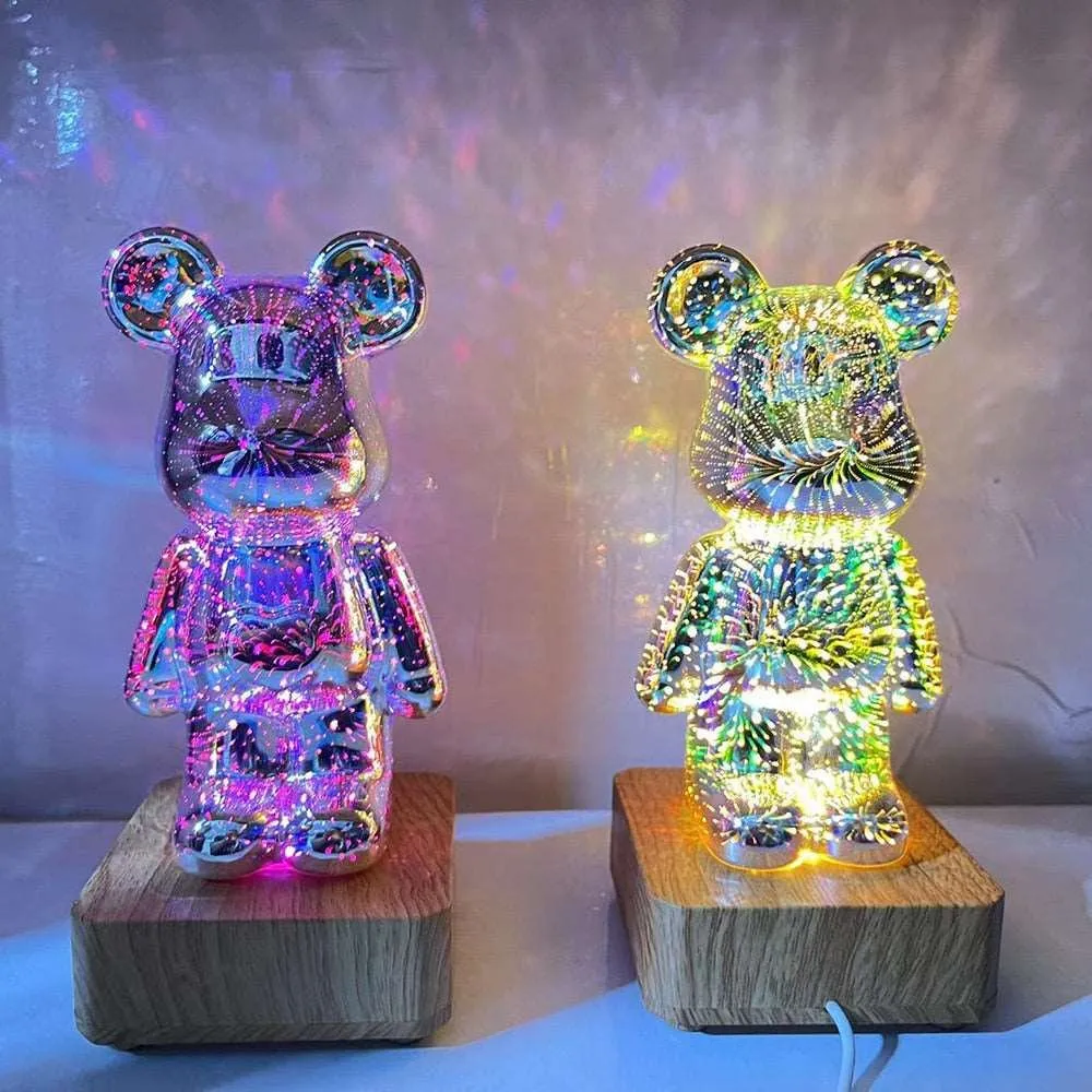 3D Fireworks Bear Lamp - LED Desk Lamp for Kids Room, Home, Office, Nursery