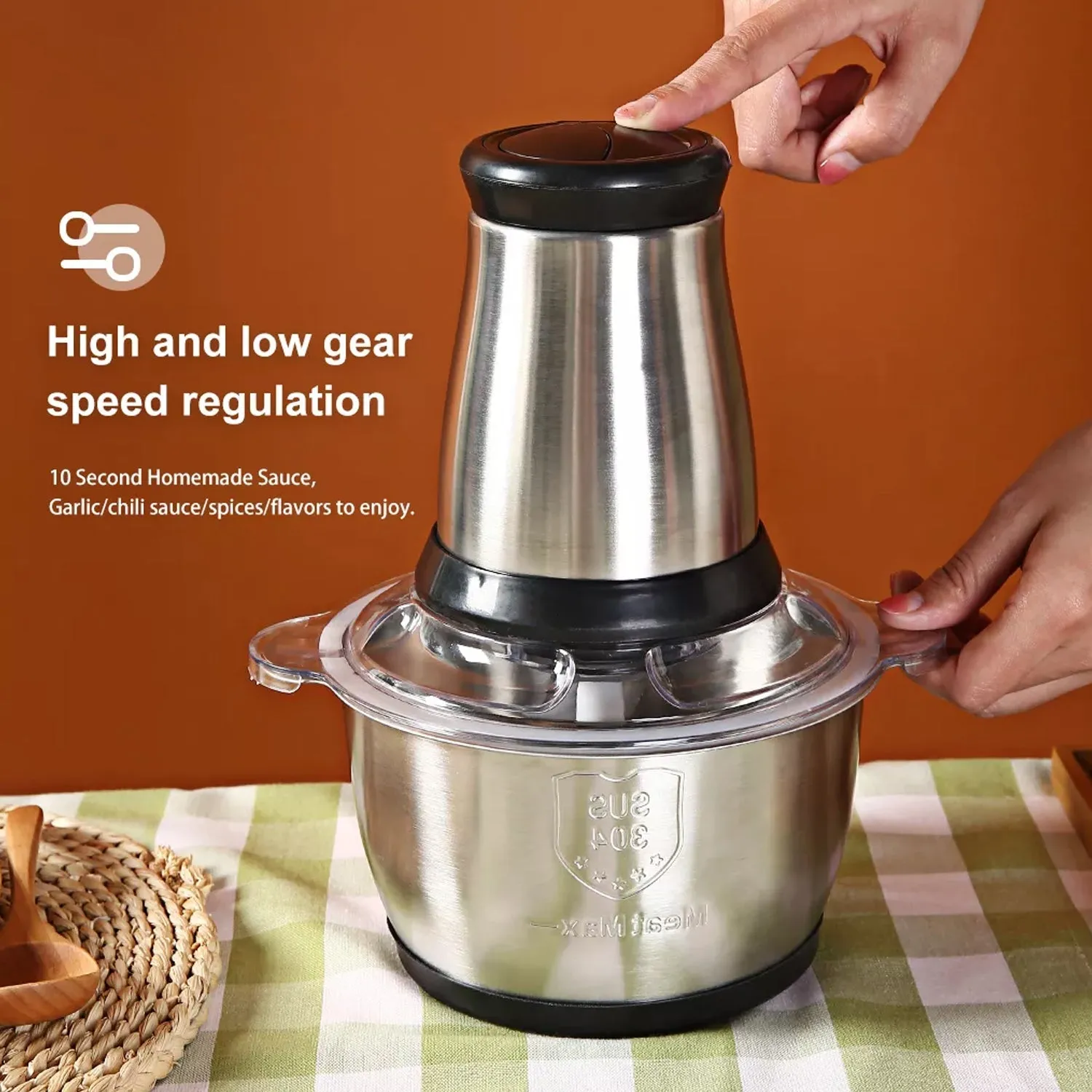 3Ltr Electric Food Processor Stainless Steel Onion Cutter Multi Chopper 2 Speed Levels 5 Blades Universal Chopper for kitchen