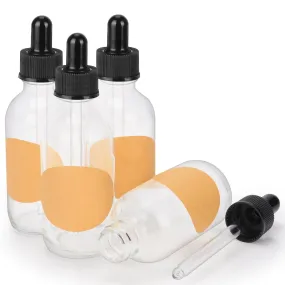 4 Pack Glass Dropper Bottle with Inner Plug and Label (60 ml, Transparent)