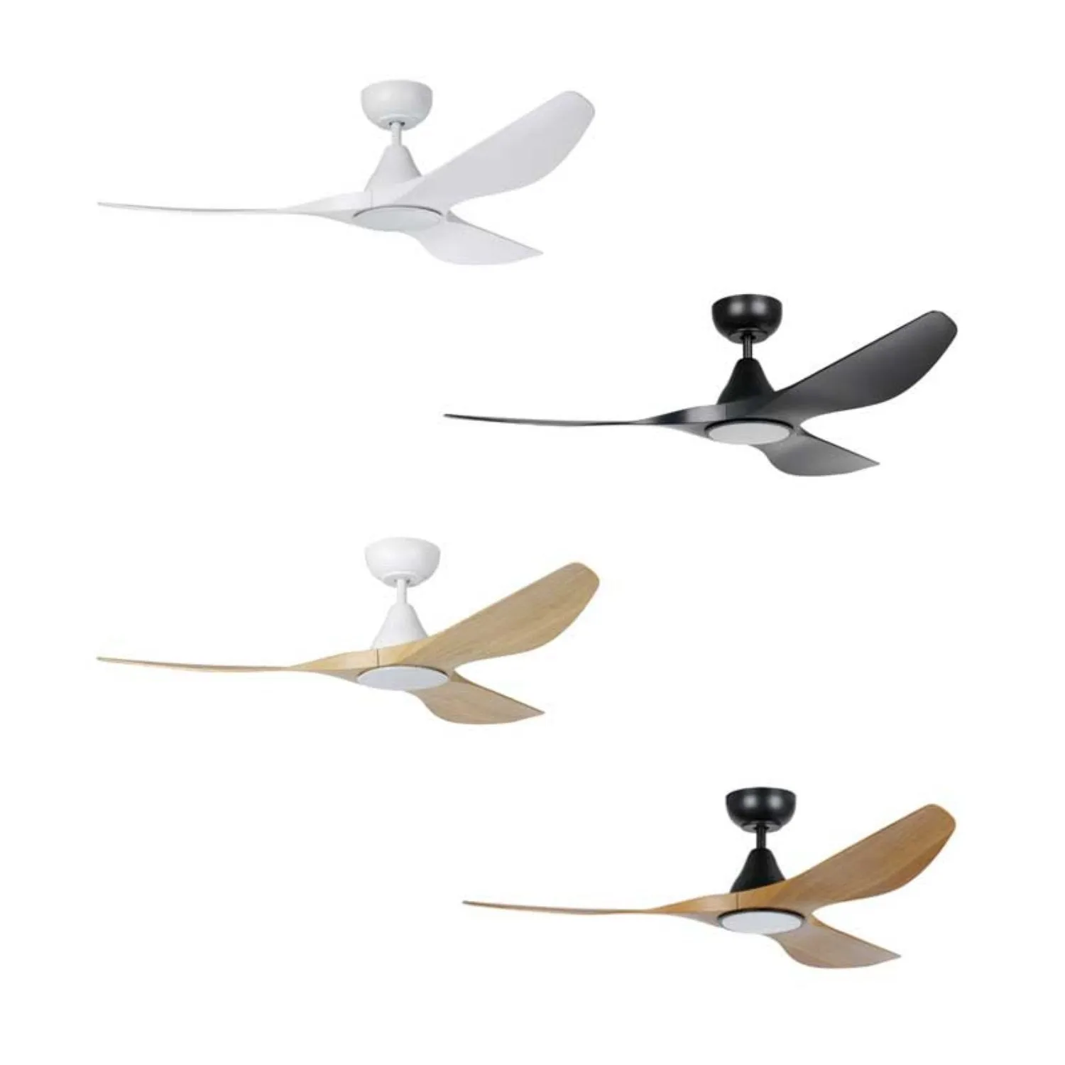 52" Surf DC Ceiling Fan and CCT Light 20w in White, Black, Oak/White or Teak/Black