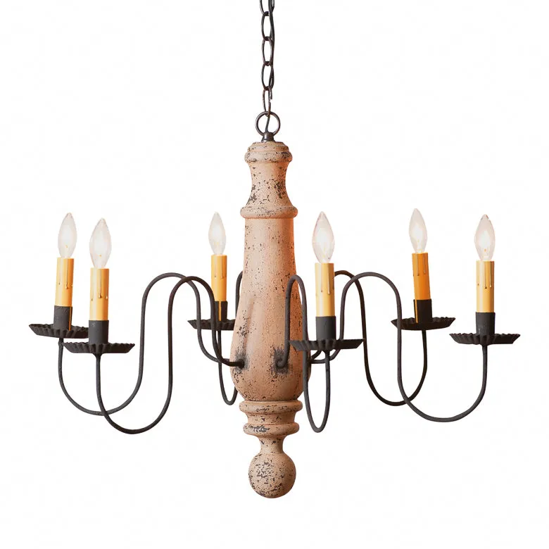 6-Arm Large Norfolk Wood Chandelier in Hartford Buttermilk