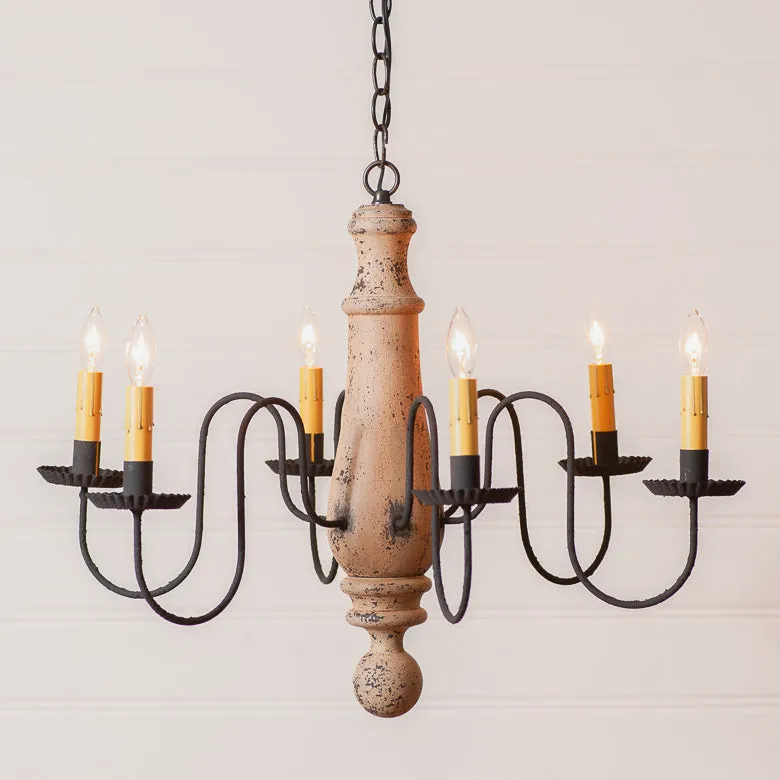 6-Arm Large Norfolk Wood Chandelier in Hartford Buttermilk