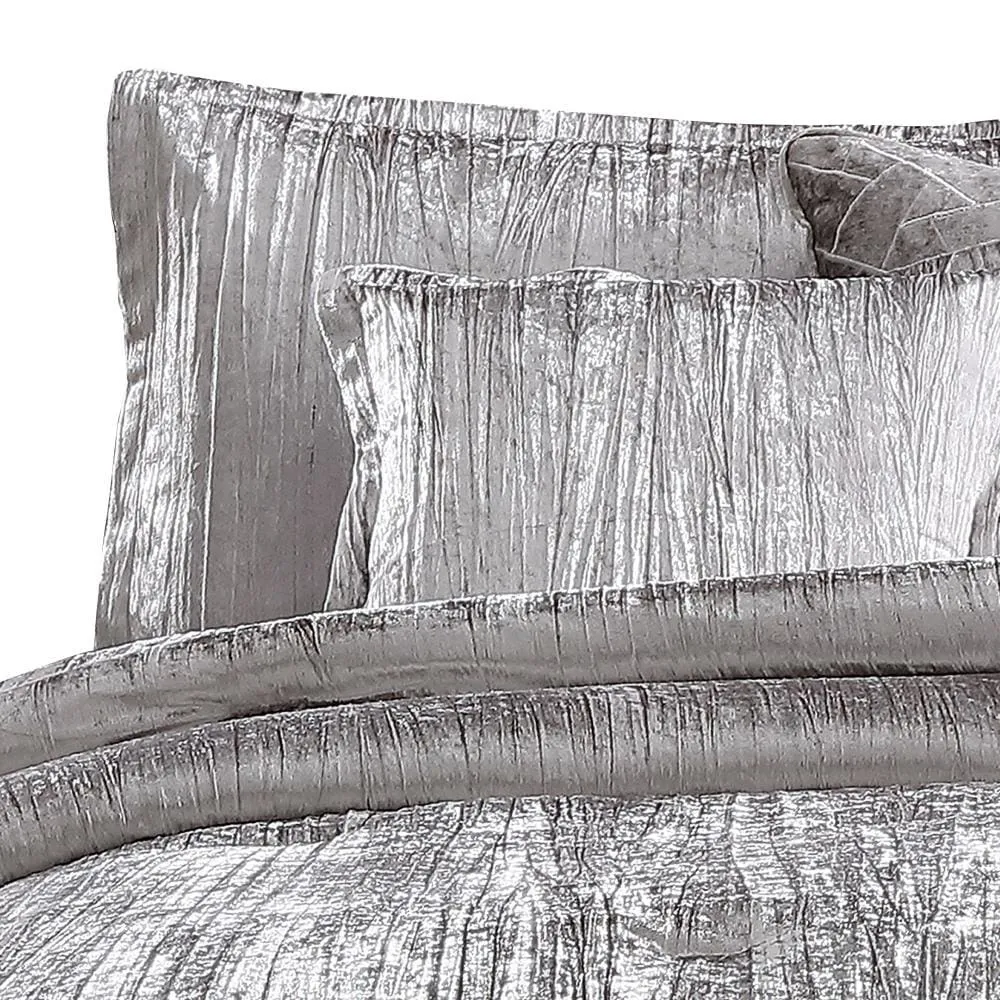 6 Piece Twin Comforter Set with Shimmering Appeal, Silver By Casagear Home