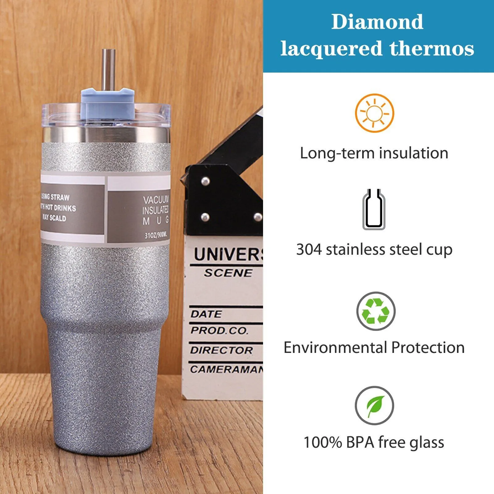 620ml or 890ml Stainless Steel Glitter Insulated Bottle