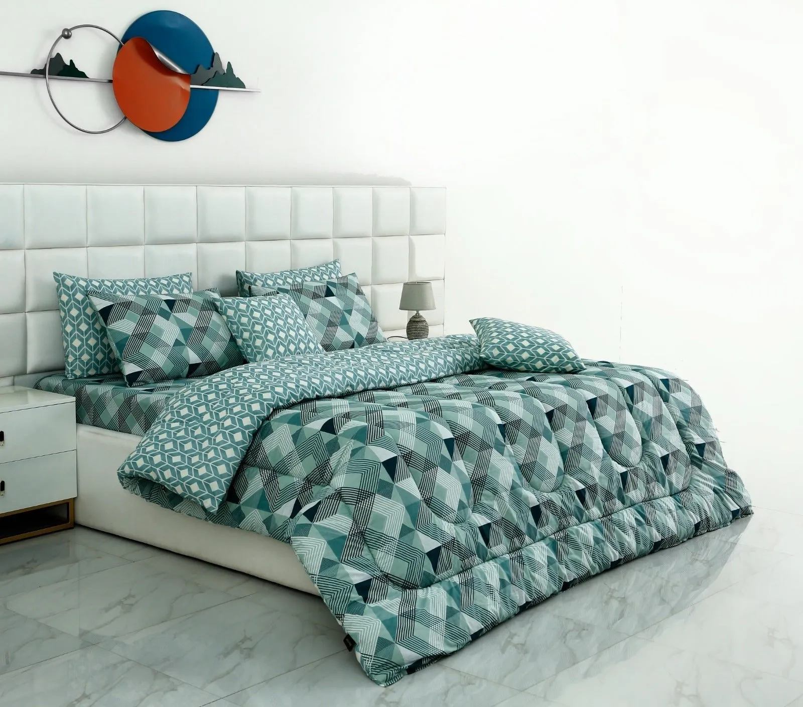 8 PCs Winter Comforter Set-Mint Geometric