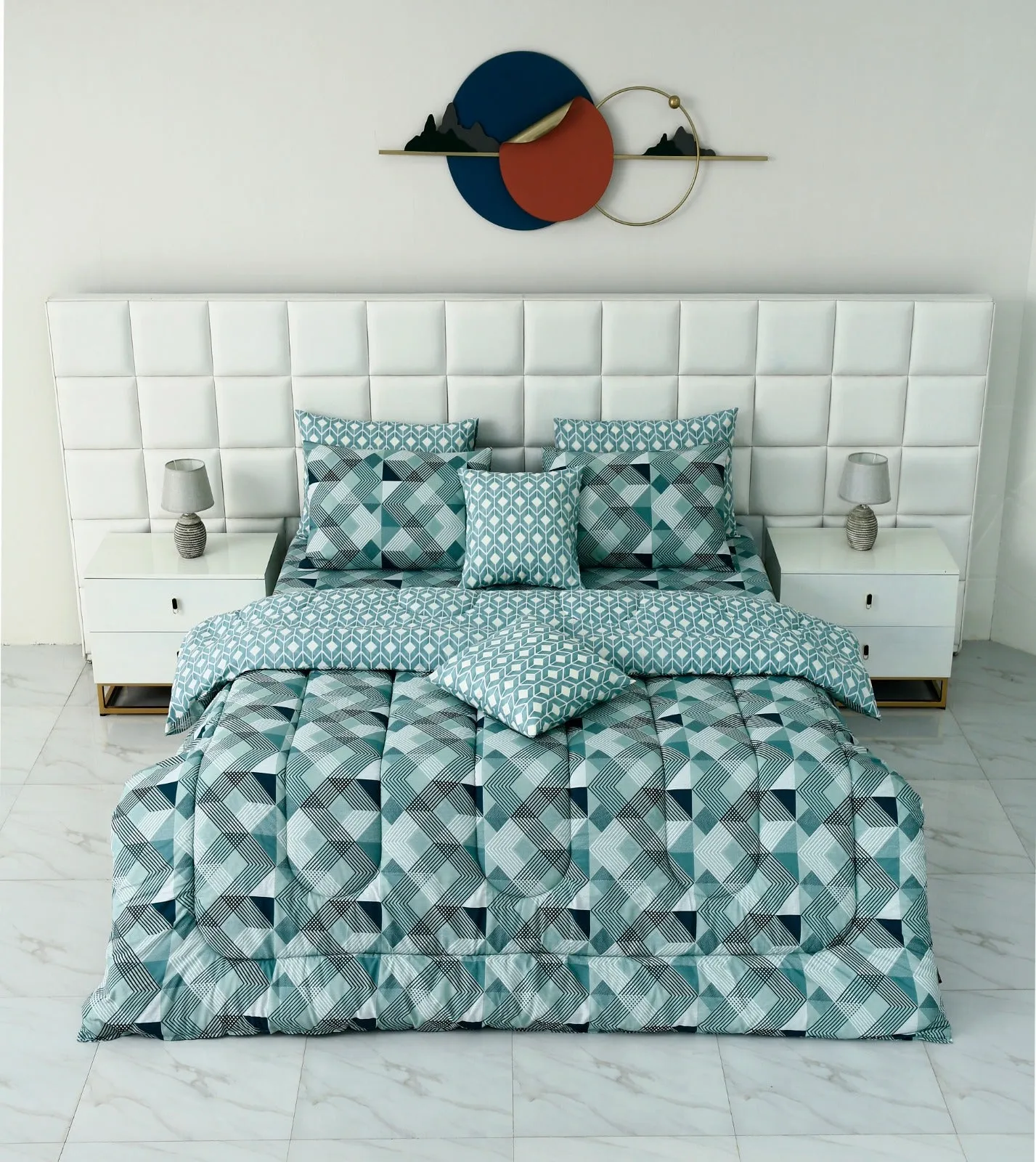 8 PCs Winter Comforter Set-Mint Geometric