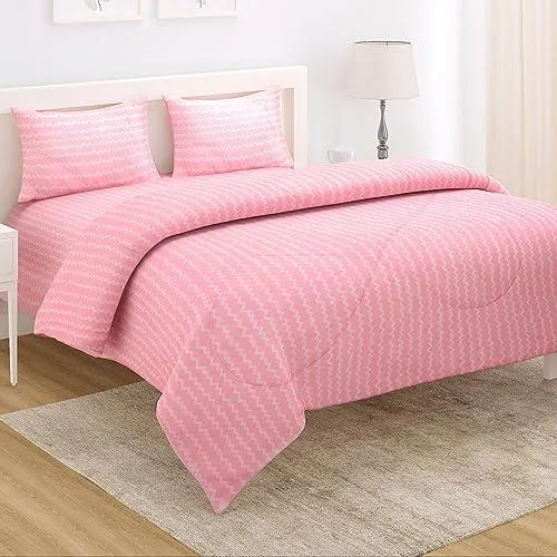 AC Comforter and Bedding Set for Double Bed, Flamingo Pink Zig Zag