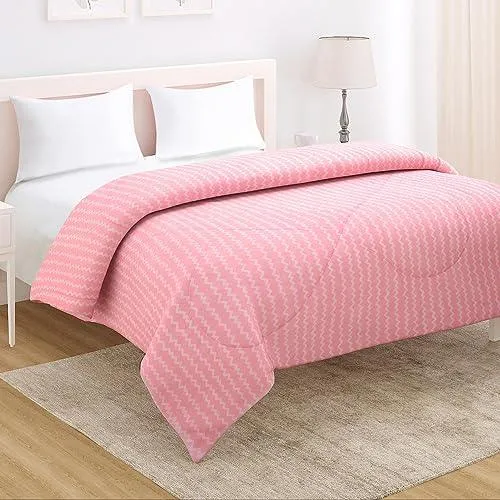 AC Comforter and Bedding Set for Double Bed, Flamingo Pink Zig Zag