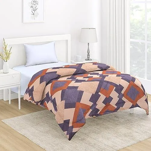 AC Comforter and Bedding Set for Single Bed, Beige Geometric Rhombus