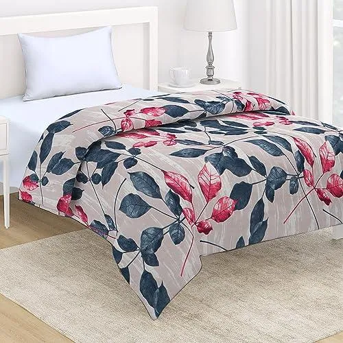 AC Comforter and Bedding Set for Single Bed, Dusty Pink Leaves