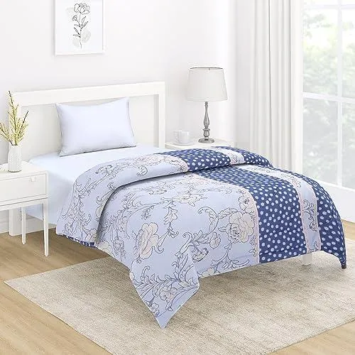 AC Comforter and Bedding Set for Single Bed, Floral French Blue