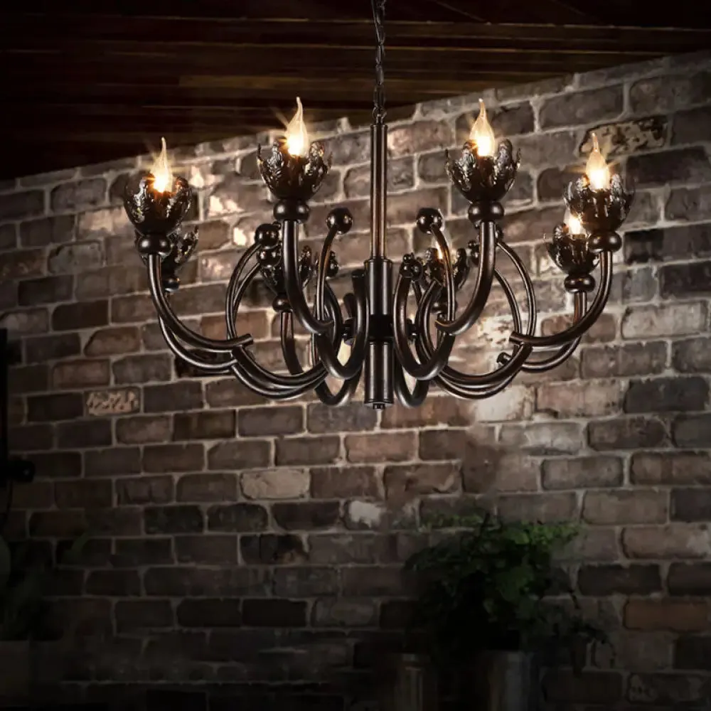 Adjustable Rustic Metallic 8-Light Chandelier: Industrial Pendant Lamp