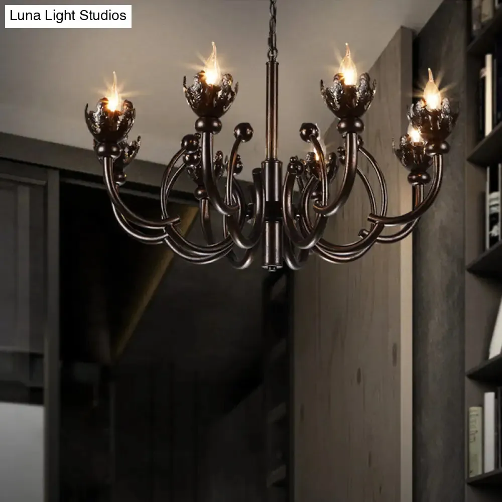 Adjustable Rustic Metallic 8-Light Chandelier: Industrial Pendant Lamp