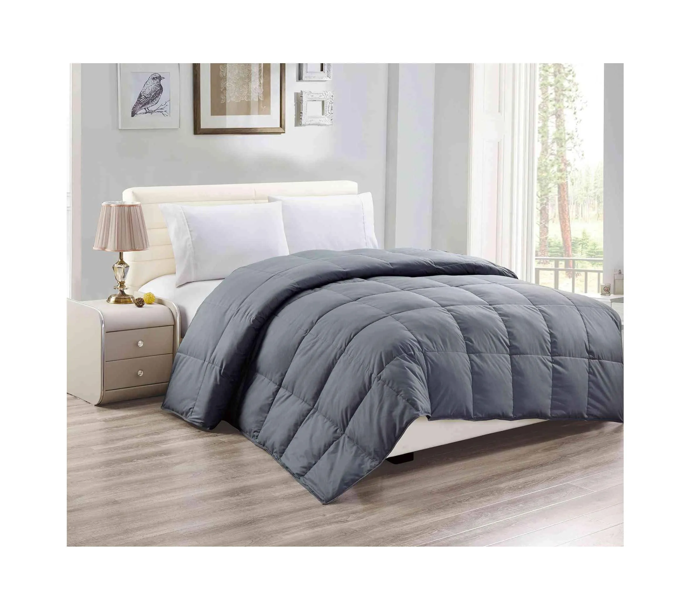 All American Collection Microfiber Soft Quilted Cozy Down Feather Comforter King/Queen Size Ultra-Soft White/Grey/Brown Duvet Cover