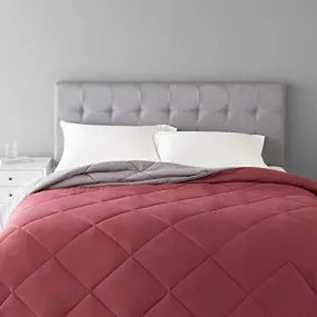 Amazon Basics Reversible, Lightweight Microfiber Comforter - Full / Queen, Burgundy / Gray