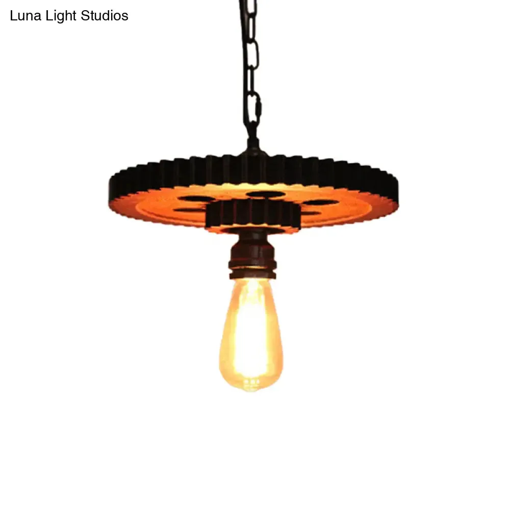 Antique Bronze Wood Carved Gear Chandelier: Loft-Style Pendant Lamp with 1/3/7-Bulb Bistro Down Lighting