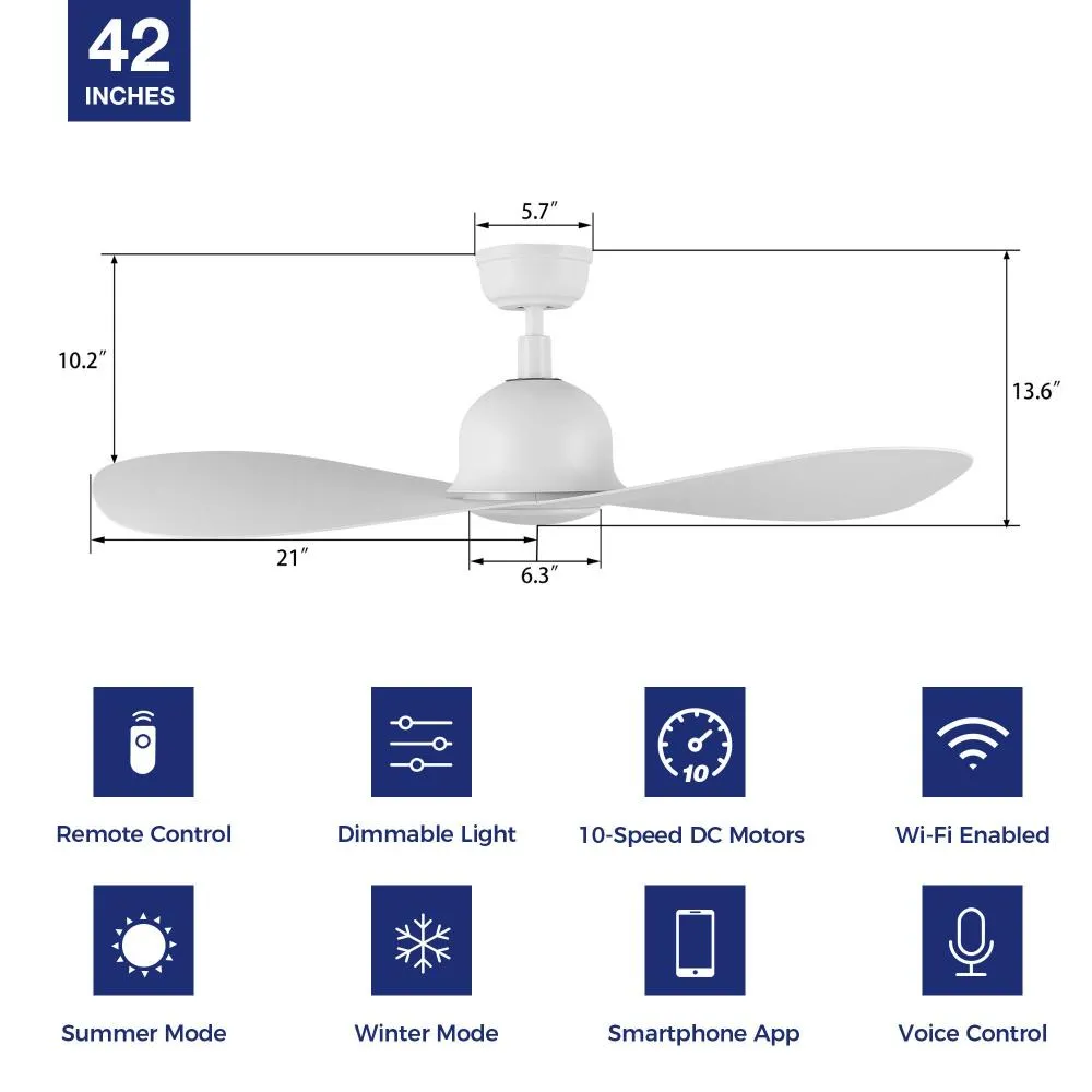 Azure Modern Smart Ceiling Fan with LED light and Remote 42 inch