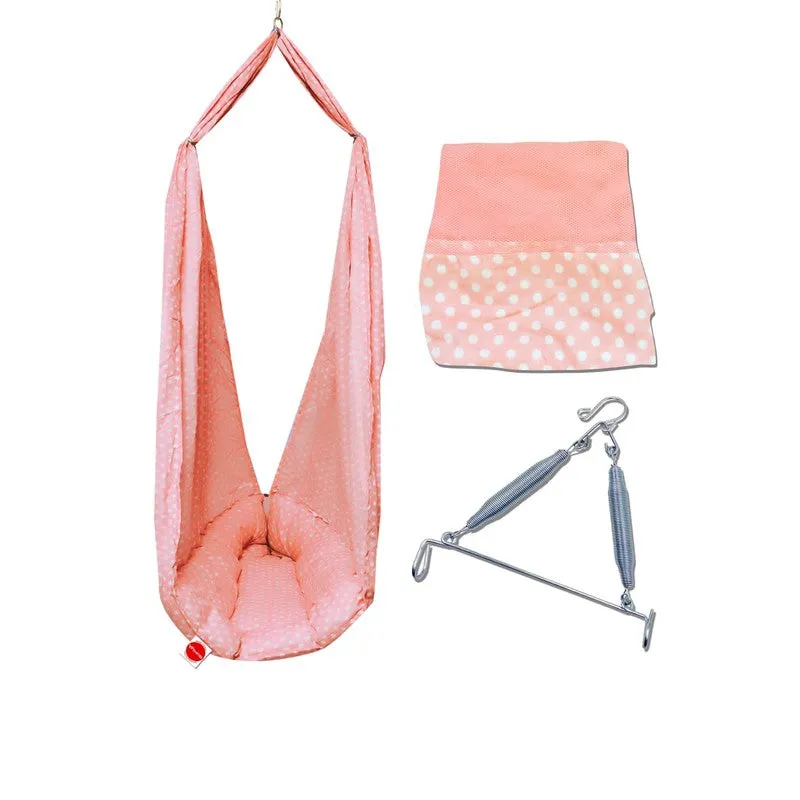 Baby Swing Cradle with Mosquito Net Spring and Metal Window Cradle Hanger (Peach)