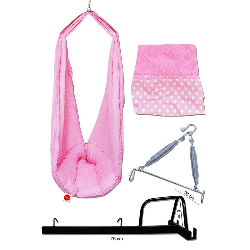 Baby Swing Cradle with Mosquito Net Spring and Metal Window Cradle Hanger (Pink)