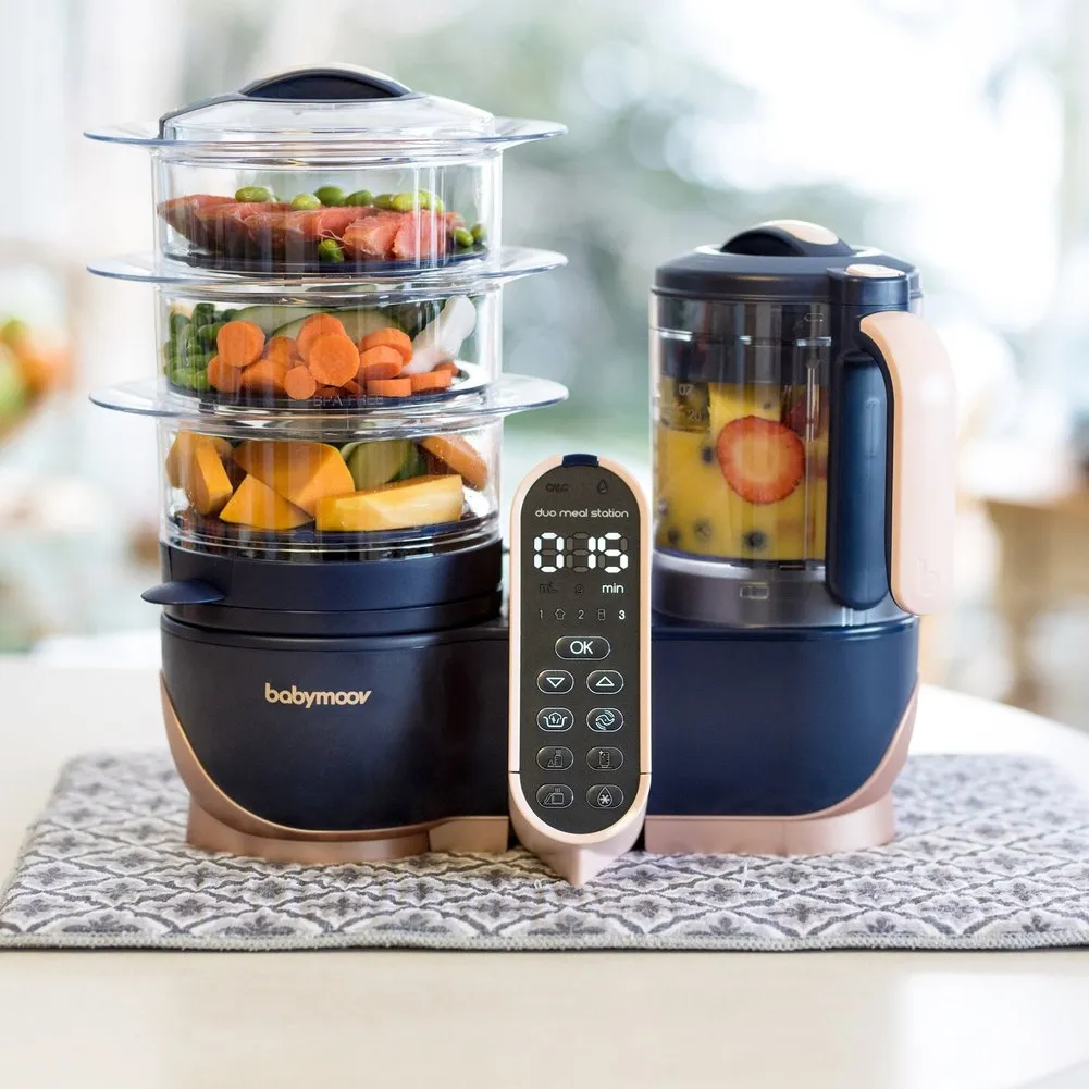 BabyMoov 6-in-1 Duo Meal Station XL Food Processor - Navy Blue with Rose Gold Trim