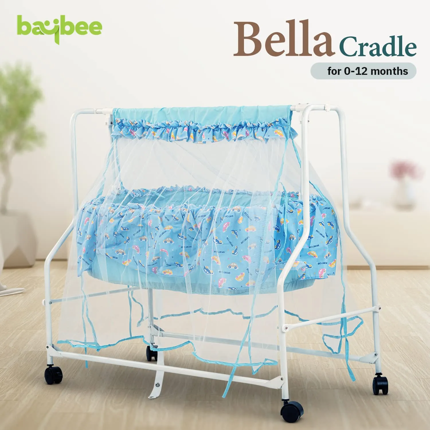 Baybee Bella Baby Swing Cradle for Baby with Mosquito Protection Net & Wheel