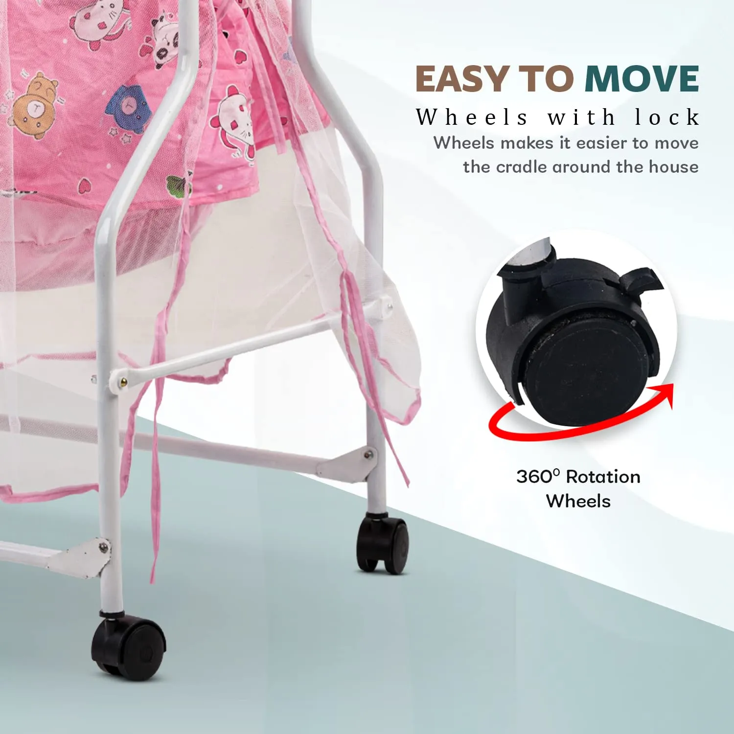 Baybee Bella Baby Swing Cradle for Baby with Mosquito Protection Net & Wheel