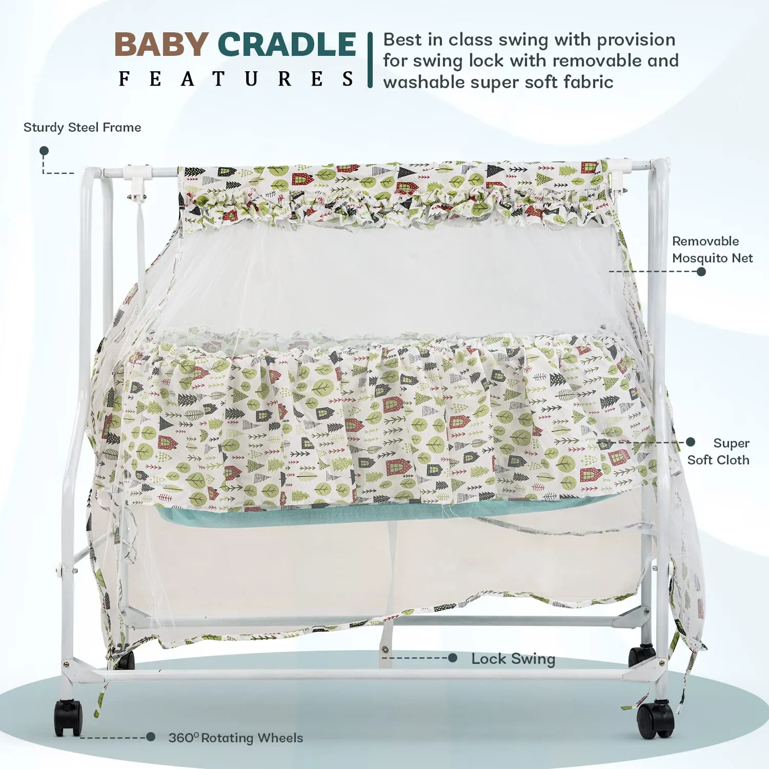 Baybee Bella Baby Swing Cradle for Baby with Mosquito Protection Net & Wheel