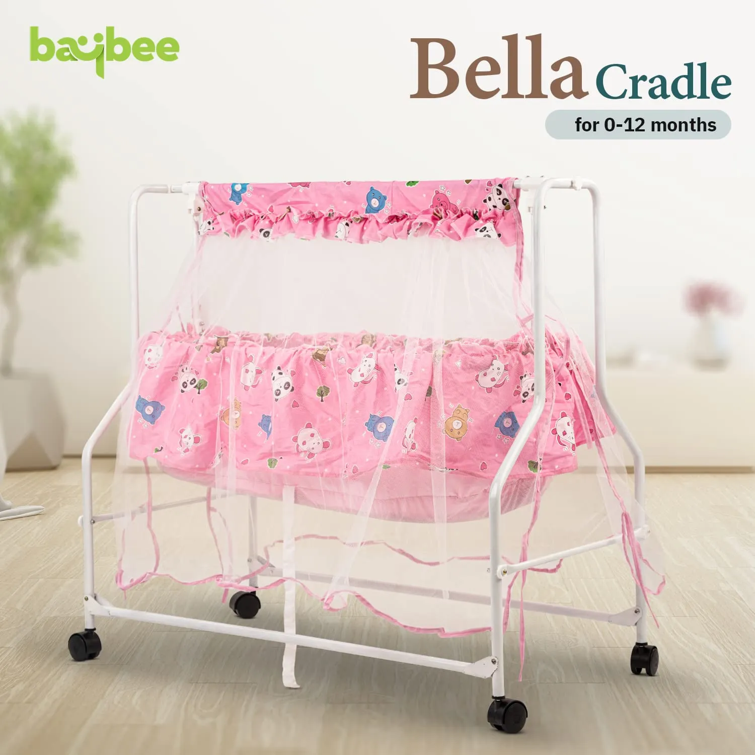 Baybee Bella Baby Swing Cradle for Baby with Mosquito Protection Net & Wheel