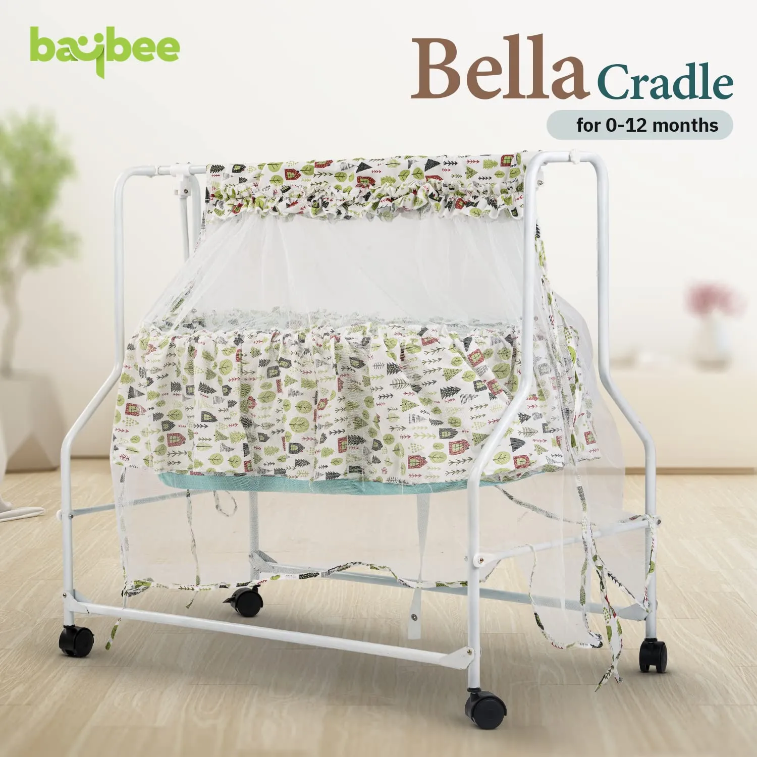 Baybee Bella Baby Swing Cradle for Baby with Mosquito Protection Net & Wheel