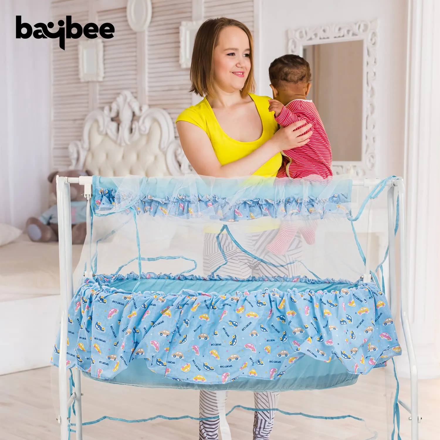 Baybee Bella Baby Swing Cradle for Baby with Mosquito Protection Net & Wheel