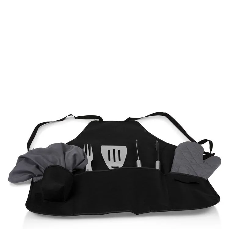 BBQ Apron Tote Pro Grill Set, Black with Dark Gray Accessories