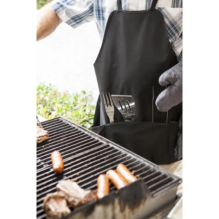 BBQ Apron Tote Pro Grill Set, Black with Dark Gray Accessories