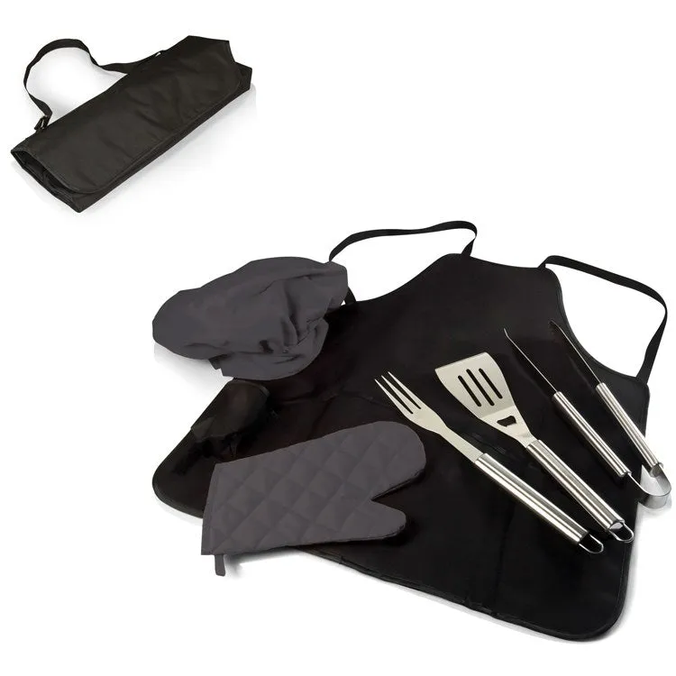 BBQ Apron Tote Pro Grill Set, Black with Dark Gray Accessories