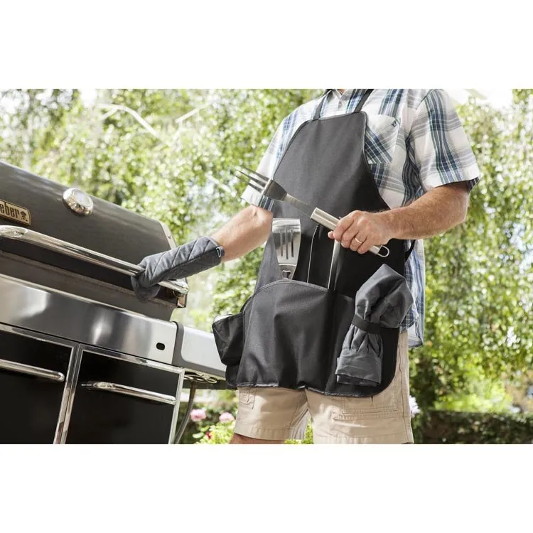 BBQ Apron Tote Pro Grill Set, Black with Dark Gray Accessories