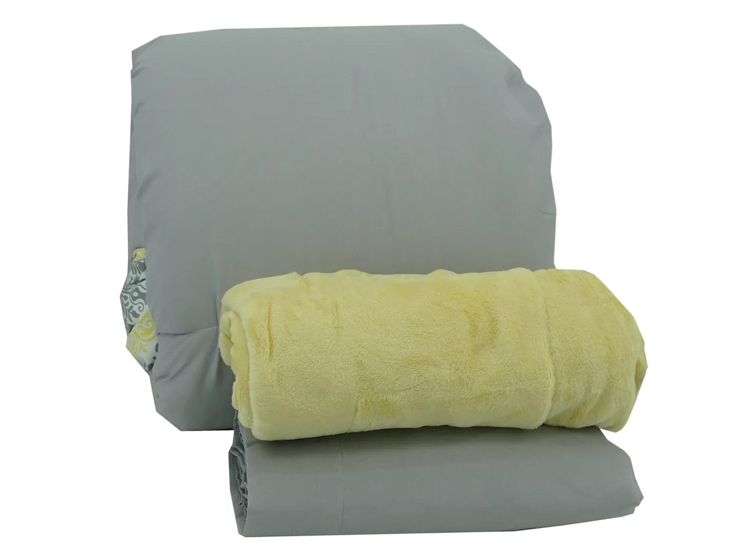 BCSK40368, Modern Home - Branda 8Pc King BIB Comforter w/Throw Lt. Grey/Yellow