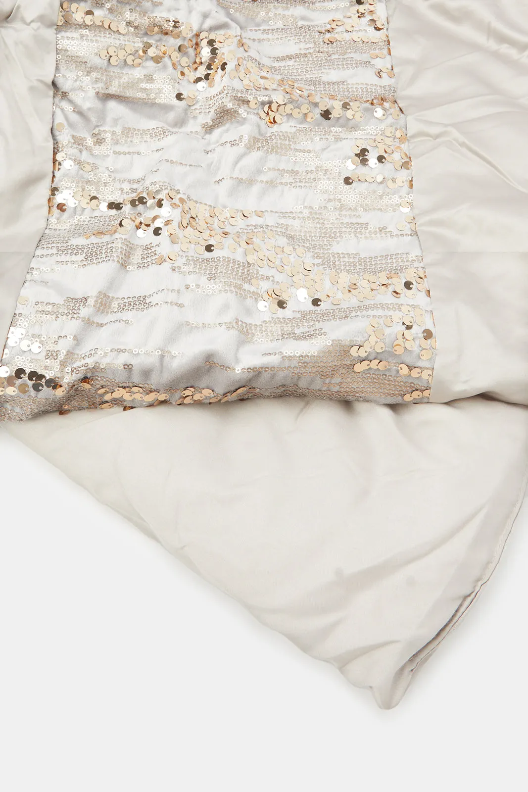 Beige And Gold 4 Piece Sequin Comforter Set (Double Size)