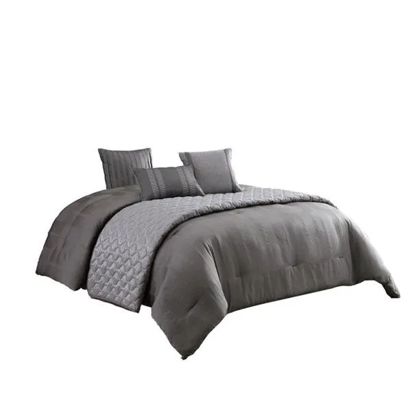 Benzara 10 Piece Queen Polyester Comforter Set with Geometric Print, Gray