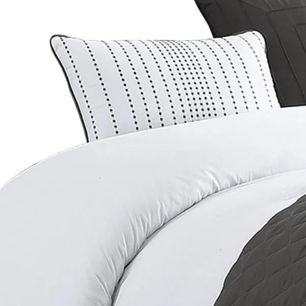 Benzara 8 Piece Queen Size Fabric Comforter Set with Oversized Check Prints, Black