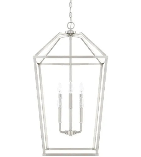 BIRCH 6 LIGHT LANTERN FOYER, BRUSHED NICKEL