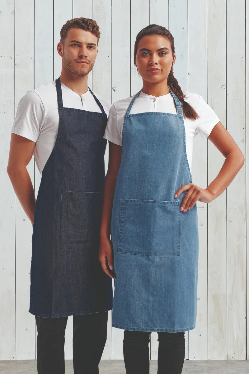 Black Denim Sustainable Bib Apron (1 Pocket w/ Pencil Divide)