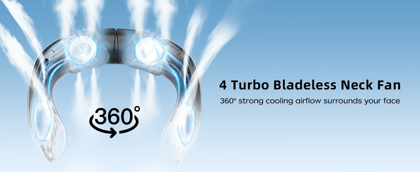 Bladeless 4 Turbo Portable Neck Fan USB Rechargeable Fan 360° Cooling Airflow | S8