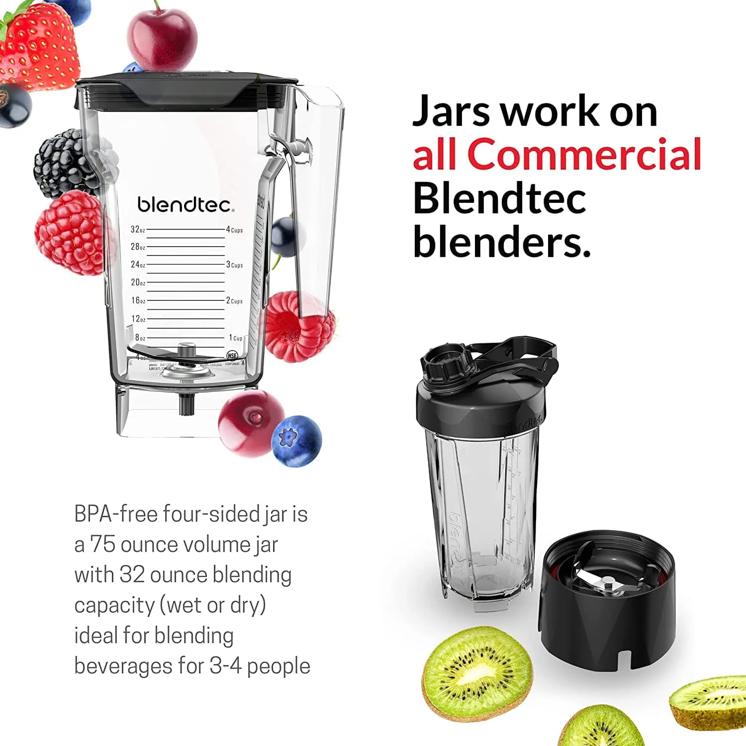 Blendtec Classic 575 FourSide Jar 75oz 6 Pre-programmed Cycles 10 speeds Blender Black