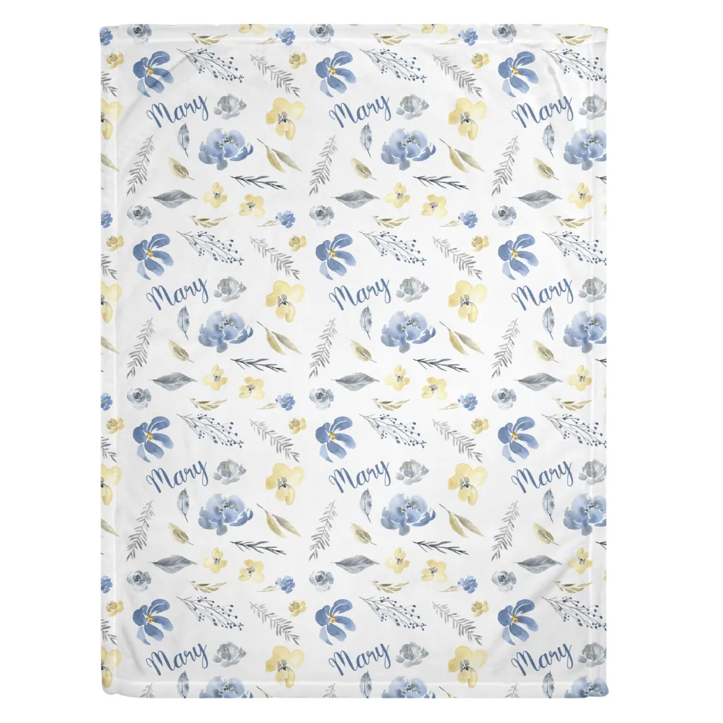 Blue Floral Personalized Minky Blanket (Plush Minky)