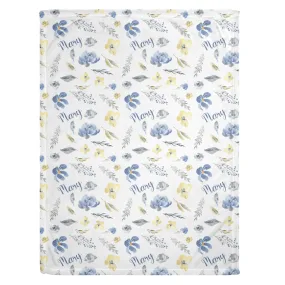 Blue Floral Personalized Minky Blanket (Plush Minky)