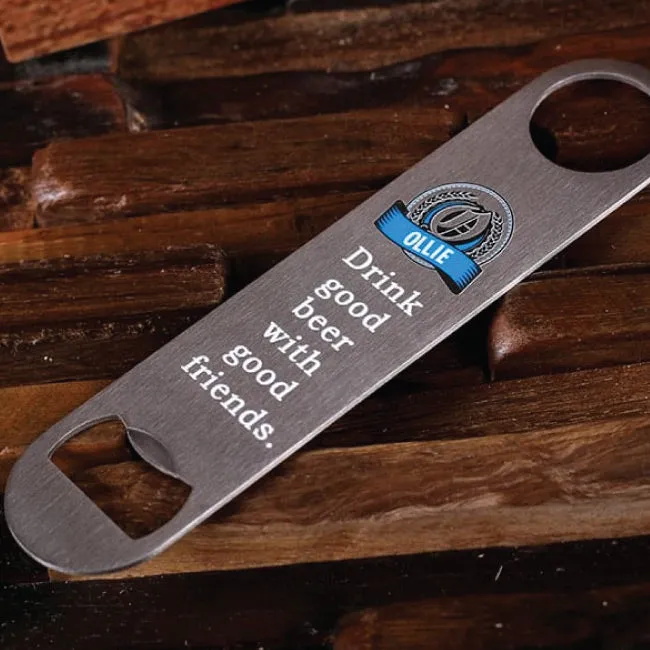 Bottle Opener And Pilsner, Pint Beer Glass With Printed Wood Box