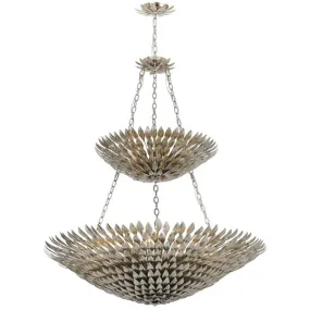 BROCHE 18 LIGHT LEAF CHANDELIER, ANTIQUE SILVER