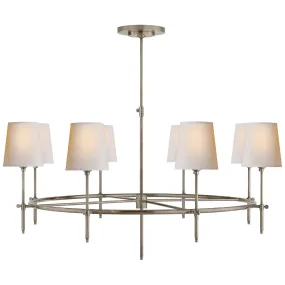 Bryant Large Ring Chandelier in Antique Nickel with Natural Paper Shades